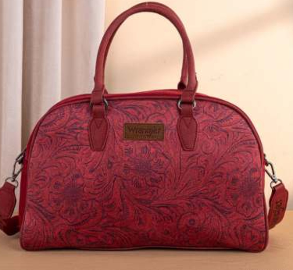 Wrangler Burgundy Floral Tooled Print Duffle Satchel Bag NWT Crossbody